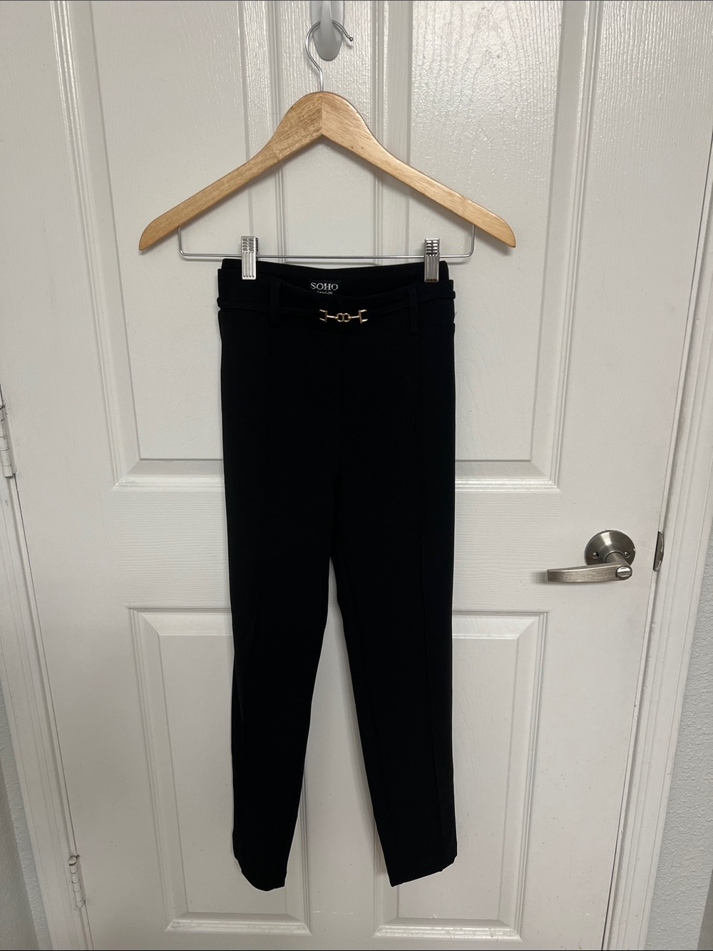 Soho Black Straight Leg Jeans with Gold Buckle